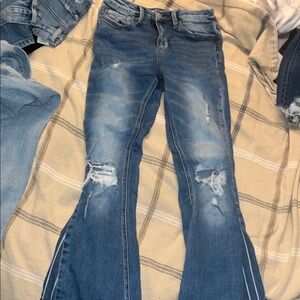 Stylish Blue Distressed Flare Jeans